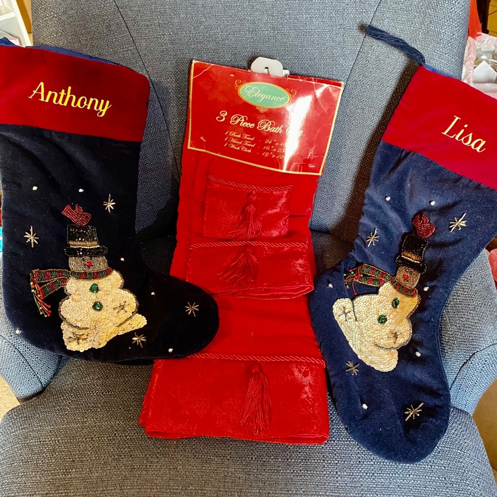 Personalized stockings & 3 Towel Set